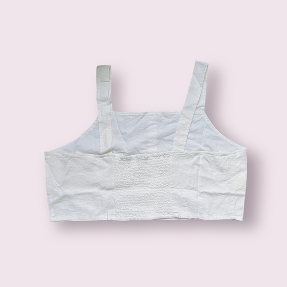 BP crop tank button front linen blend white cami shirred smocked back size 3X - Picture 3 of 10